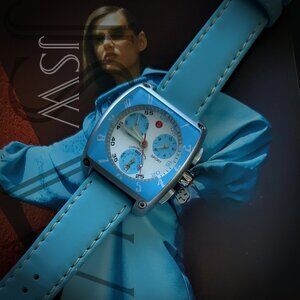 Genuine Michele Swiss Quartz ETA 251.272 22 Jewel Chrono Powder Blue Watch